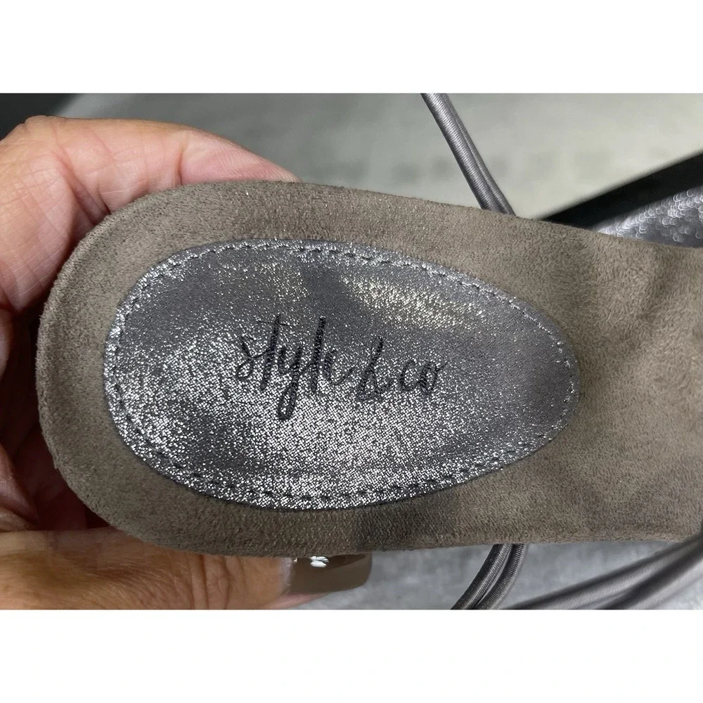 Style & Co Mulan 2 Embellished Evening Wedge Sandals Size 9W Silver Gray Sparkle